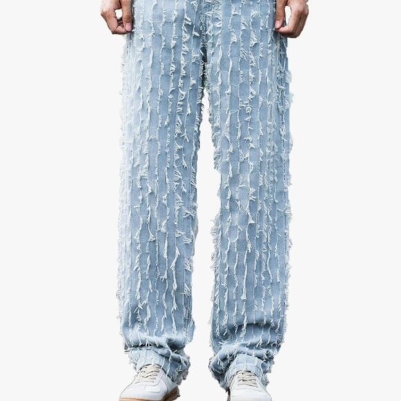 Other - Men's Colorblock Frayed Hem Wide Leg Loose Casual Jeans Y2K Vintage Baggy